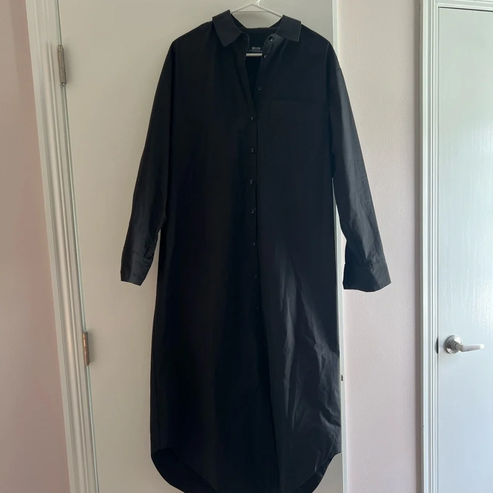 Maeve Black Long Button-Up Shirt Dress - Picture 1 of 3